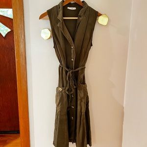 Mango Small Olive Green Sleeveless Shirt Dress- S